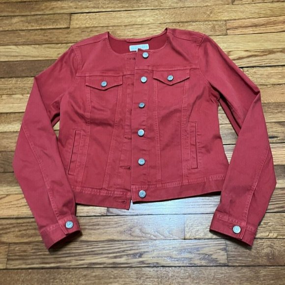 LOFT Jackets & Blazers - Ann Taylor LOFT Women's Orange Denim Jacket Basic Jean Coat Size Small